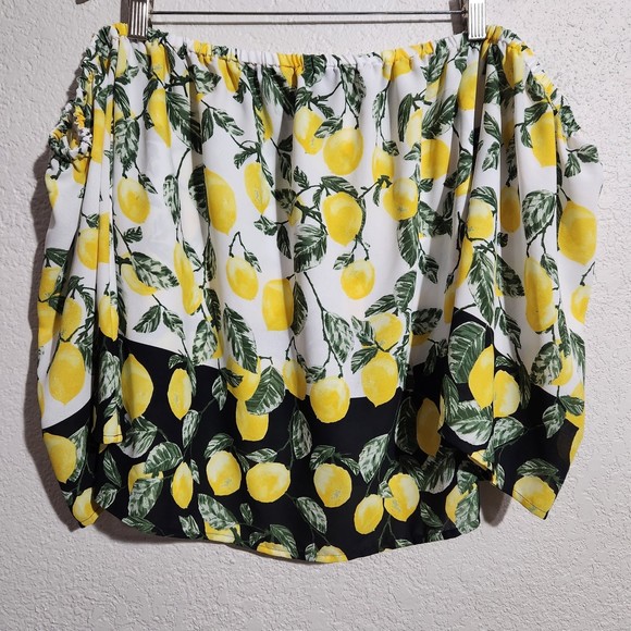 INC White Black & Yellow Flowy Tube Top w/Lemon Print All Over Sz. S - Picture 4 of 11